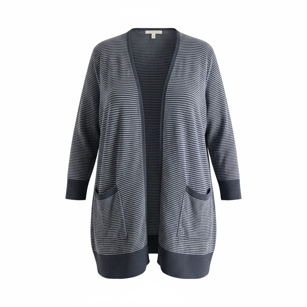 Women's Size 4X, 28W-30W Blue Striped Cardigan Terra & Sky, 3/4 Sleeves